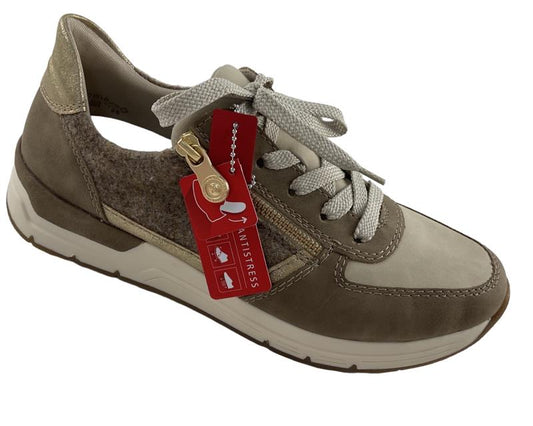 Rieker Damen Sneaker 58902-64 Reißverschlus/ Schnürung Beige ,  Kunstleder